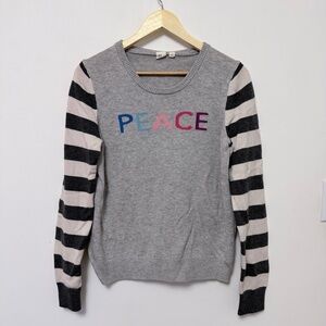 GAP Gray Striped Sweater with Multicolor 'Peace'